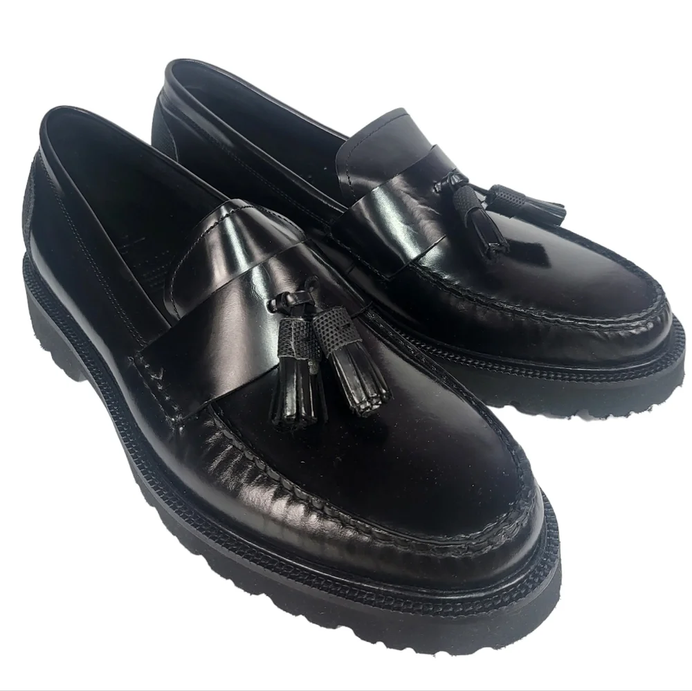 Cole Haan American Classics Box Leather Tassel Loafers Black 8.5 - Picture 2 of 4